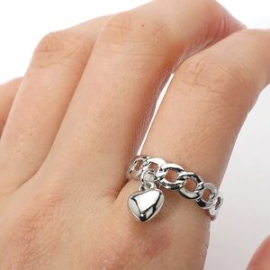 Silver Heart Dangle Charm Ring Finger Jewelry Metal